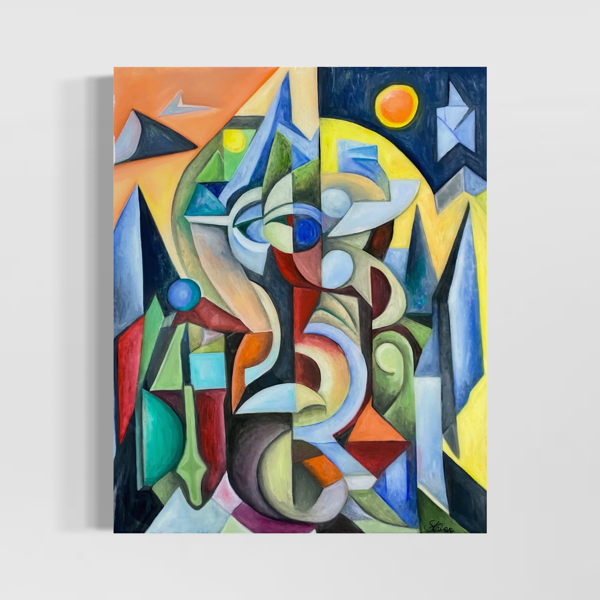 Geometric Abstract artwork oil painting. Titled 'Geometric Abstraction' by Luke Edward Stripp.