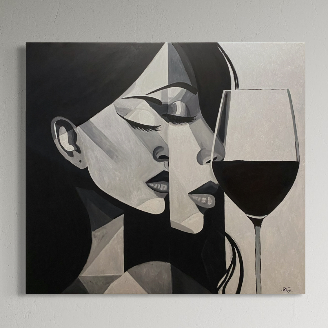 Geometric oil portrait painting by Luke Edward Stripp.